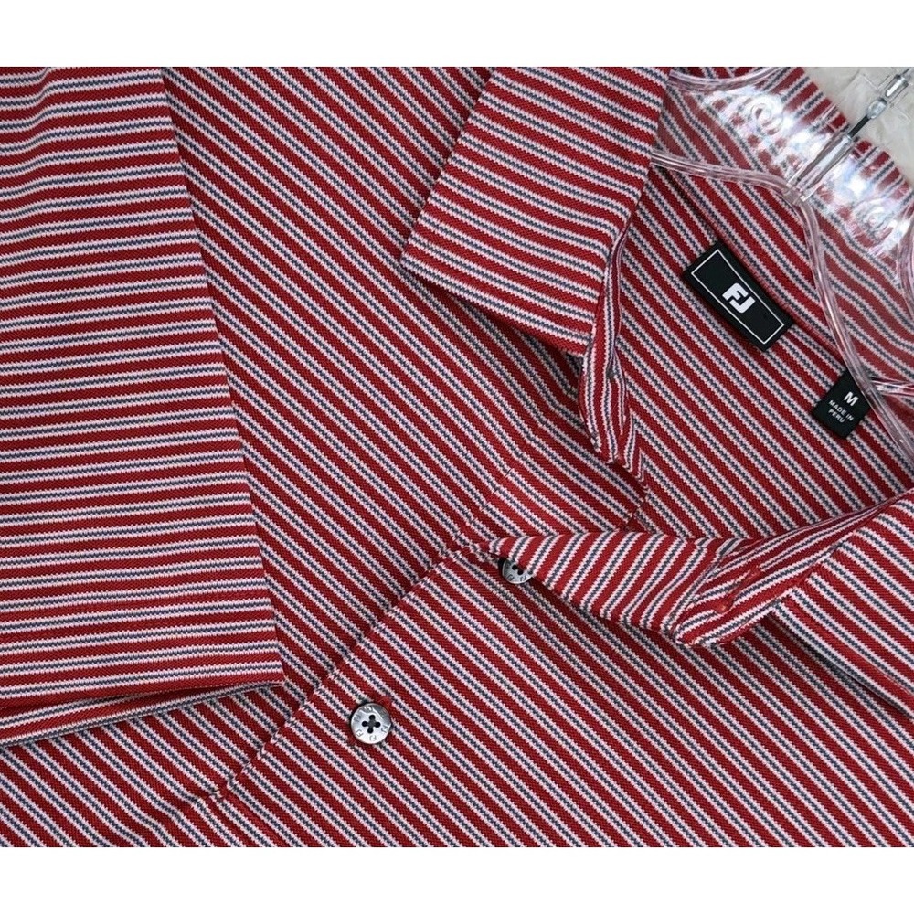 FootJoy FJ Golf Polo Shirt Mens M Red Gray Striped Performance Stretch Wicking